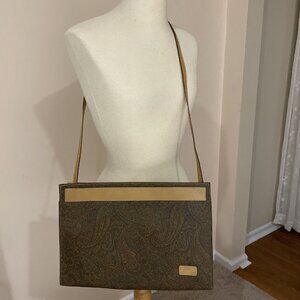 ALDO RIPANI Italy Paisley Leather Clutch / Shoulder Bag Convertible Strap Brown